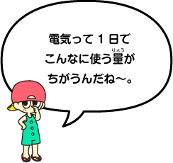 電気って1日でこんなに使う量が違うんだね〜。