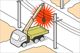 イラスト クレーンの配電線接近