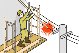 イラスト　作業者の配電線接近