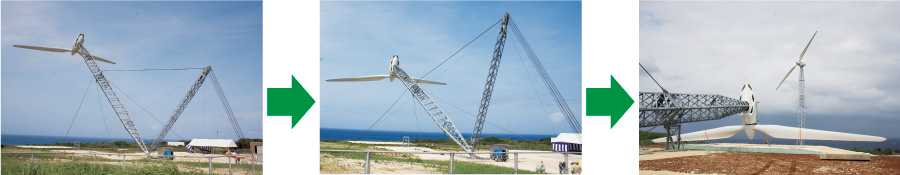 波照間可倒式風力発電設備(傾倒時)